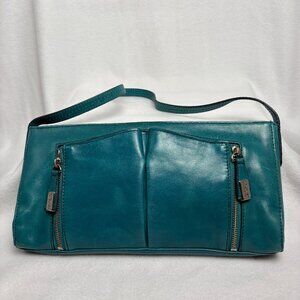 Kenneth Cole Reaction Teal-Colored Leather Shoulder Clutch Style Handbag